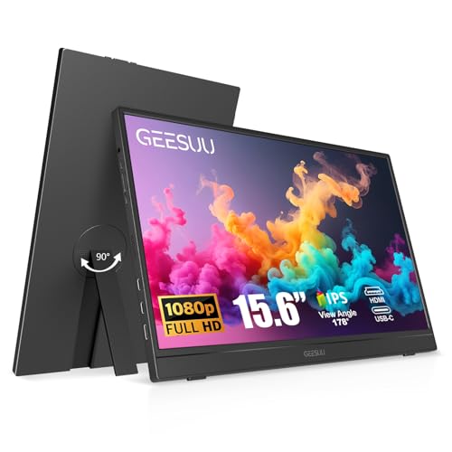 Portable Monitor 15.6" FHD IPS HDR Travel Laptop External Screen | 1080P with Kickstand Speakers USB-C HDMI
