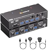 8K@60Hz Displayport HDMI KVM Switch 2 Monitors 2 Computers, 4K@144Hz Dual Monitor KVM Switch 2 Co...