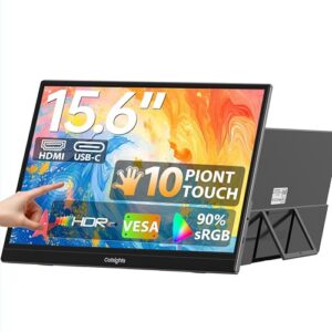 15.6 Inch Portable Monitor Touchscreen for Mac FHD 1080P Touch Screen Monitor Equipped with USB-C/HDMI Ports VESA HDR IPS Panel Multi-Touch Support for MacOS iOS Laptop PC