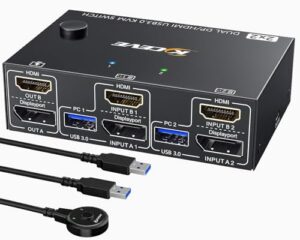 KVM Switch 2 Monitors 2 Computers Displayport HDMI 4K@60Hz