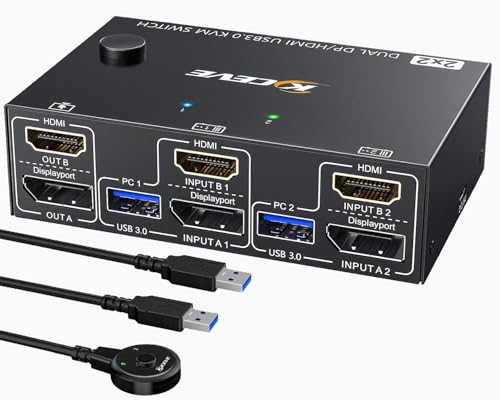 KVM Switch 2 Monitors 2 Computers Displayport HDMI 4K@60Hz