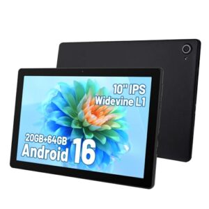 Hakaug Tablet 10 Inch Android 16 Tablets PC 20 GB RAM 64 GB ROM 1 TB TF Extension 1280x800 IPS Touchscreen Widevine L1 WiFi 6 BT5.4 Dual Camera 5000 mAh (Black)