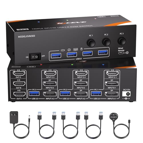 8K@60Hz 4K@144Hz KVM Switch 3 Monitors 3 Computers