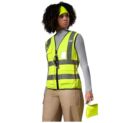 AYKRM Yellow Pink Orange Black Blue Red women hi vis vest with pocket zippe