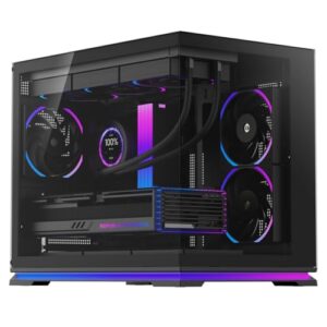 Aurora Black mATX Dual-Chamber Gaming Case – Dual Tempered Glass