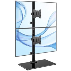 monTEK Stable Vertical Dual Monitor Stand with Glass Base for 17-32 inch Screens - Max Load 10KG per Arm