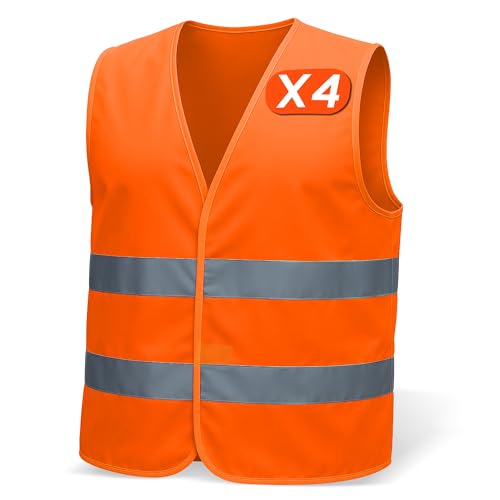 4-Pack high vis vests for Men & Women – Complies with EN ISO 20471 & EN ISO 13688 – Reflective Strips