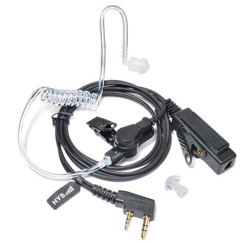 HYS Covert Acoustic Tube Earpiece PTT Mic Security Bodyguard Headset Compatible with 2 Pin Kenwood Baofeng BF-888S UV-5R Kenwood Walkie Talkie (1 Pcs)
