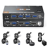 8K@30Hz 4K@144Hz KVM Switch 1 Monitor 2 Computers, Displayport KVM Switch with 4 USB3.0 Devices, ...