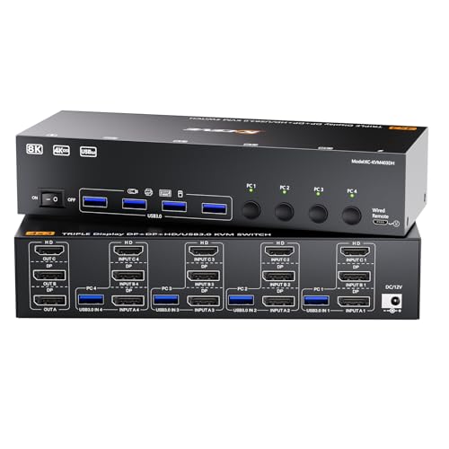HDMI + 2Displayport KVM Switch 3 Monitors 4 Computers