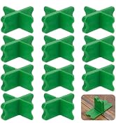 Grid layout showing multiple bright green plastic X-shaped tile spacers arranged in rows, with installation example on wooden surface.