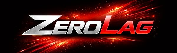 Text reads 'ZEROLAG'. Dynamic logo design featuring text in metallic silver with red streaking effects against black background.