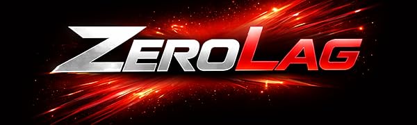Text reads 'ZEROLAG'. Dynamic logo design featuring text in metallic silver with red streaking effects against black background.