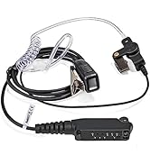 Multiple black communication earpieces with coiled cables and clip-on attachments, arranged to show product variations.