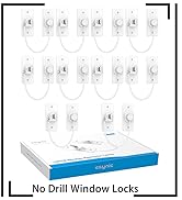 Set of 8 white plastic child safety locks for cabinets or drawers. Includes adhesive mounting and flexible straps. Inset image shows child-safe usage.