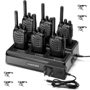 Walkie Talkies PMR446 Long Range 2 Way Radio pofung PT88E License Free Walkie Talkie for Adults Rechargeable with 6 Way Charger Earpieces VOX Flashlight for Warehouse Security Church (Black 6 Pack)