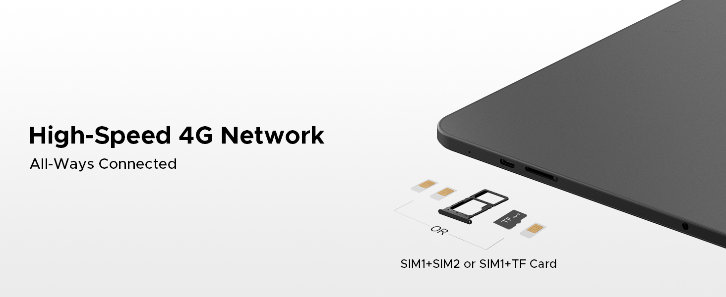 Text reads 'High-Speed 4G Network' and 'All Ways Connected'. Shows partial view of a thin black electronic device against gray background.