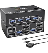 KVM Switch 2 Monitors 2 Computers 8K@30Hz 4K@144Hz, Dual Monitor KVM Switch DisplayPort with 4 US...