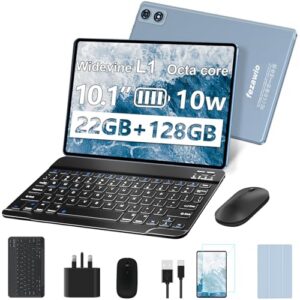 fezawio 2026 New 10 inch Android 14 Tablet|22GB RAM+128GB ROM|1TB Expandable|8000mAh|5G Wi-Fi|Widevine L1|Octa-Core|Keyboard-Mouse-Holster|Premium Entertainment & Light Office - Grey