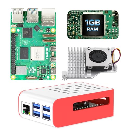 iRasptek basic kit for Raspberry Pi 5 1GB RAM with Red&White Case and Active Coole