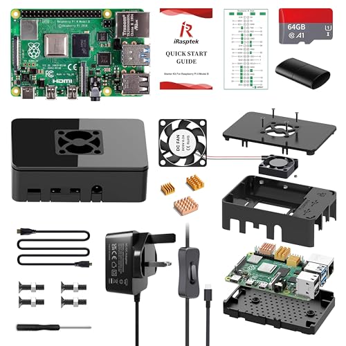 iRasptek Starter Kit for Raspberry Pi 4B 4GB RAM - 64GB SD Card Editio