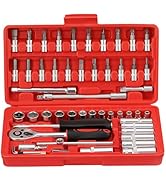Faankiton 53PCS Socket Set, Quick Release Ratchet Wrench Set, Cr-V Metric Sockets Drive Socket Se...