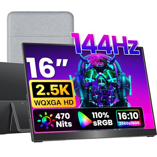 VisionOwl Portable Monitor 16 Inch 2.5K QHD 144Hz 16:10 Portable Screen HDMI USB-C Monitor for Laptop Mac Surface PC PS5 Xbox