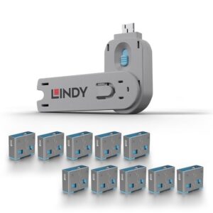 Lindy USB Type A Port Blocker- Pack of 10 Blockers + Key