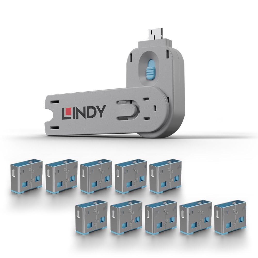 Lindy USB Type A Port Blocker- Pack of 10 Blockers + Key