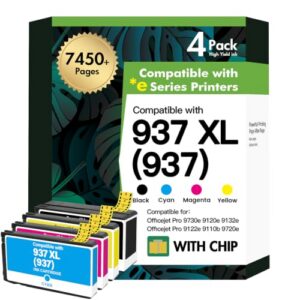 937XL 937 Ink Cartridges Multipack 9720e 9730e Compatible for HP937 Ink Cartridges 937e for HP OfficeJet Pro 9135e 9125e 9130b 9132e 9122e 9110b 9120b 9130e Printers (Black Cyan Magenta Yellow)