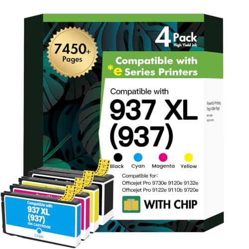 937XL 937 Ink Cartridges Multipack 9720e 9730e Compatible for HP937 Ink Cartridges 937e for HP OfficeJet Pro 9135e 9125e 9130b 9132e 9122e 9110b 9120b 9130e Printers (Black Cyan Magenta Yellow)