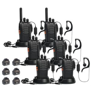 PMR446 Walkie Talkies License Free Handheld Two Way Radio pofung PT88E Long Range Walkie Talkie with 16 Channels Scan Earpieces Flashlight for Camping Warehouse Security Church School (Black 6 Pack)