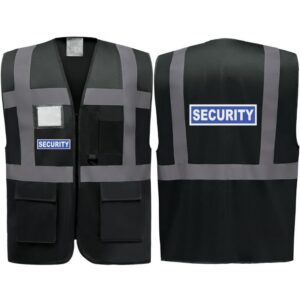 Security Badge Black Zipped Hi Vis Vest Reflective