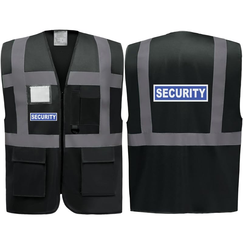 Security Badge Black Zipped Hi Vis Vest Reflective