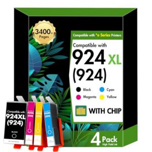 924 Ink Cartridges 4 pack 924XL 924e 8120e 8122e Compatible for HP924 Ink Cartridges 924 XL for HP OfficeJet Pro 8120e 8132e 8130e 8124e 8125e 8134e Printer with Chip (Black Cyan Magenta Yellow)