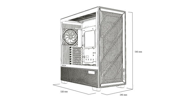 Technical engineering drawings or schematics showing different views and dimensions of what appears to be a computer case or enclosure design.