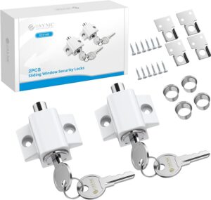 eSynic Sliding Patio Door Lock 2Pcs Professional Patio Door Security Lock Durable French Patio Door Lock White Sliding Window Locks Set Perfect for Home Safety