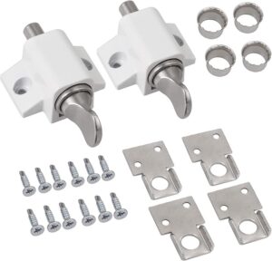eSynic No Keys Version 2Pcs Sliding Patio Lock Sliding Patio Door Catches Set Security Lock Window and Patio Door Window Bolt Universal Locks for Baby Safety -White