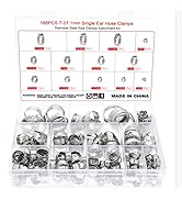 Faankiton 280PCS Single Ear Hose Clamp, Pipe Clamps Fuel Line Clip, 304 Stainless Steel Adjustabl...