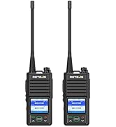 Two rows of black two-way radios, five per row, displayed with charging bases and antenna attachments.