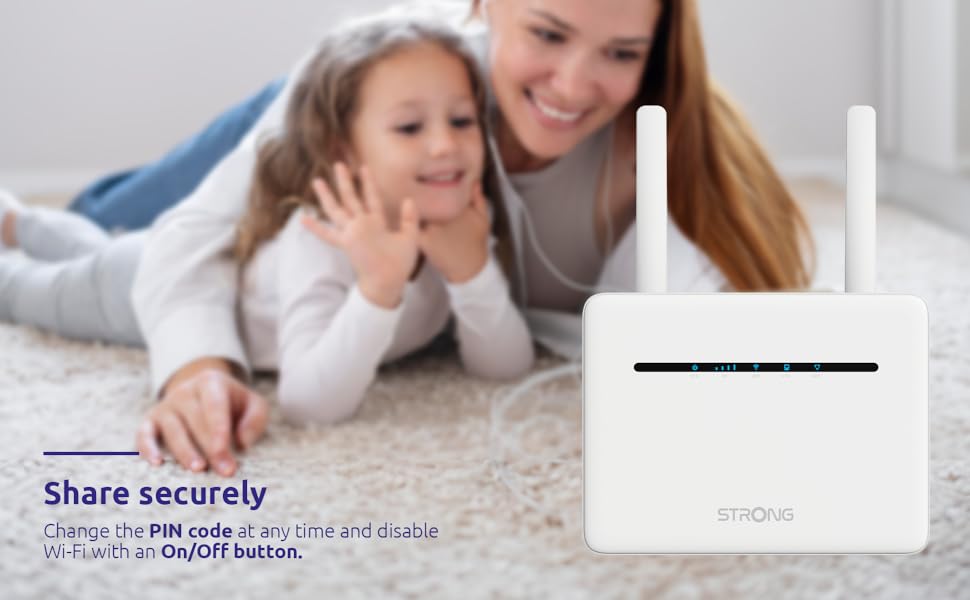 Text reads 'Share securely'. Multiple images showing people lying on carpet using mobile devices, depicting casual home technology use scenarios.