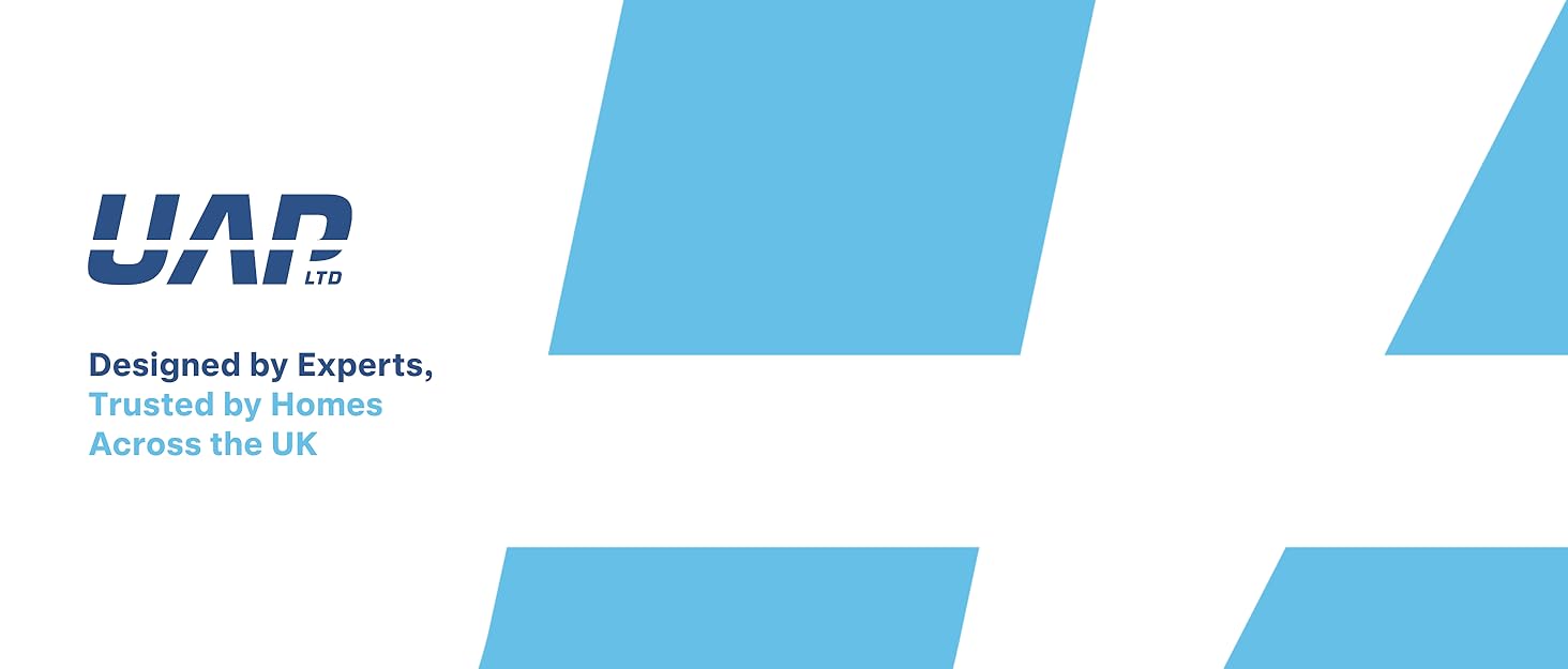 Text reads 'UAR'. Blue and white diagonal geometric design element or banner.