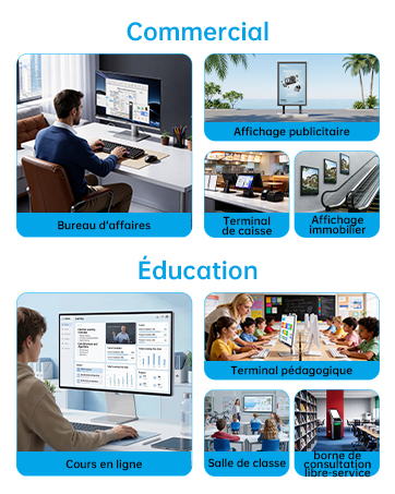 Text reads 'Public Sector' and 'Information Technology'. Composite showing office environments with blue technology displays and digital interfaces in various settings.