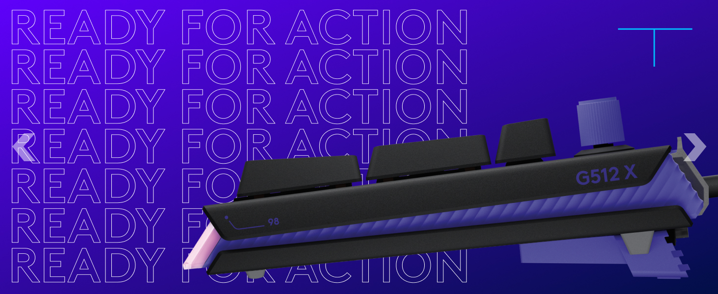 Text reads 'READY FOR ACTION' repeated multiple times in purple neon text. Dark image featuring what appears to be a submarine or vessel silhouette.