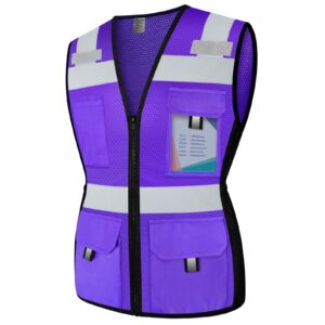 Hi Vis Vest for Women 11 Pockets Mesh Reflective Safety Vest with Zipper