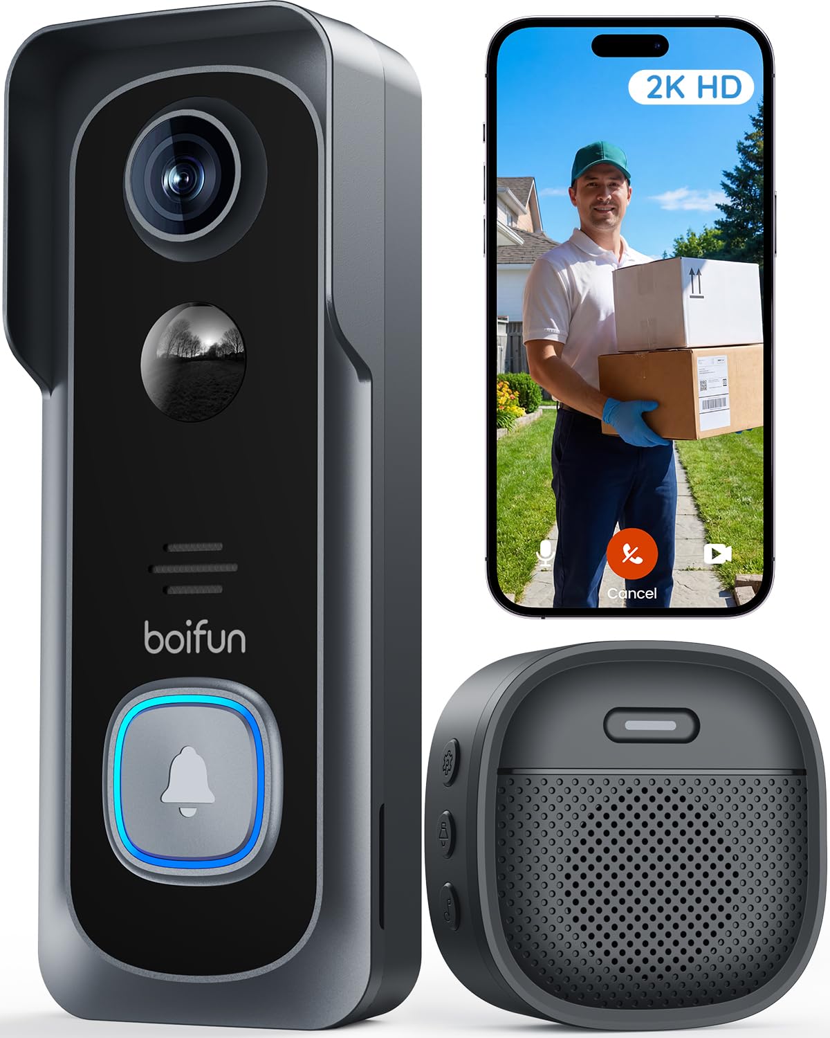 BOIFUN 2K Video Doorbell Camera Wireless