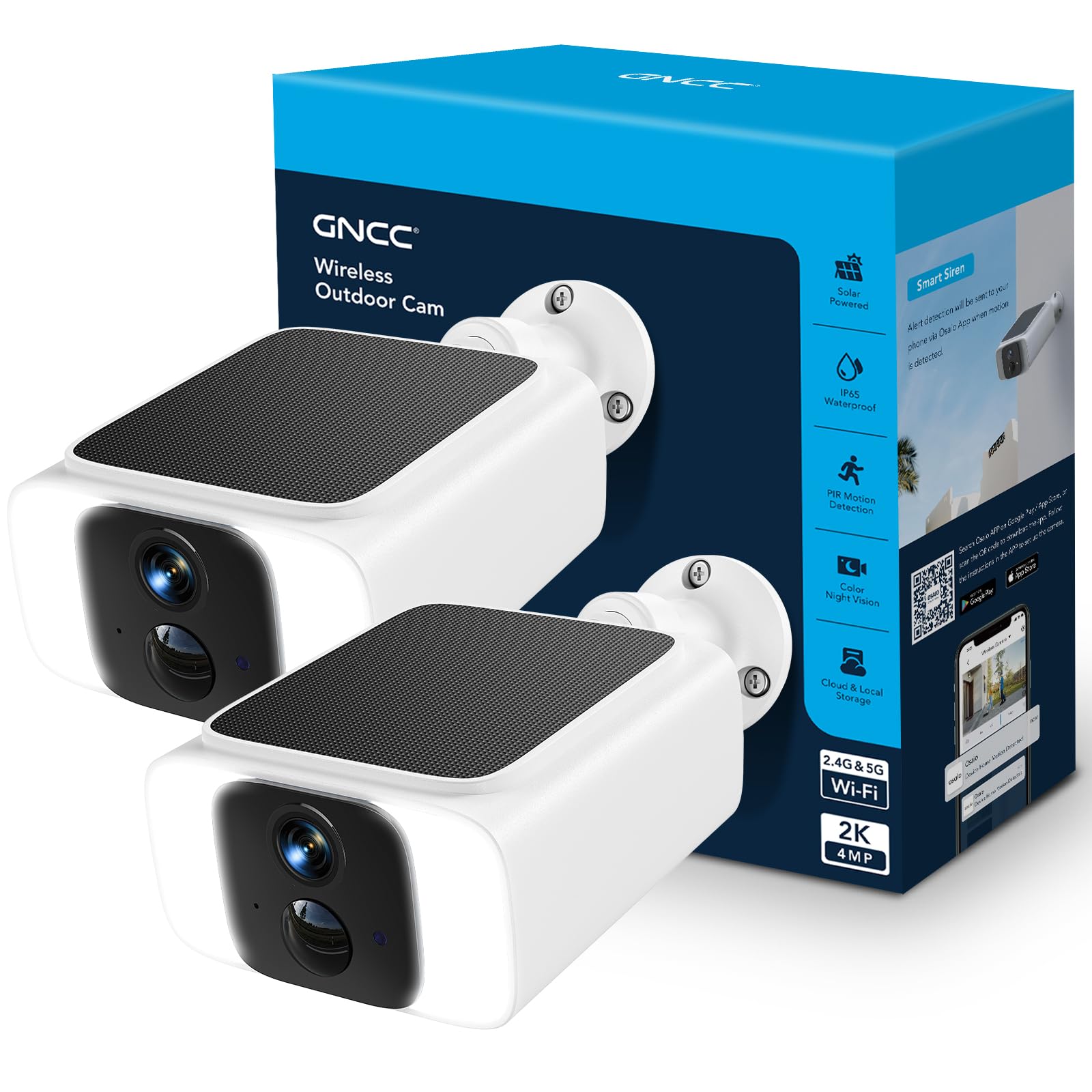 GNCC 2K Solar Security Camera Outdoor Wireless