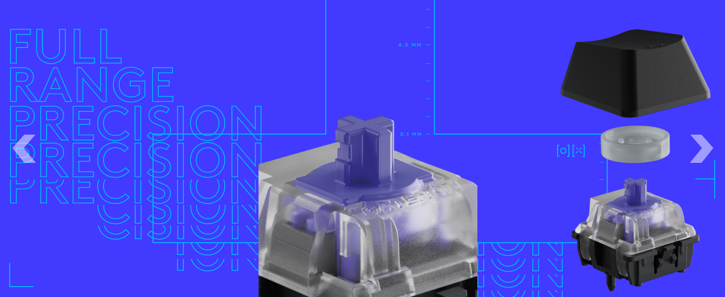 Technical product renderings on blue background showing various angles and components of what appears to be an electronic or mechanical device.