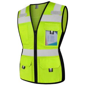 Women Construction Work Vest 11 Pockets Snug-Fit High Visibility Vest with Zipper