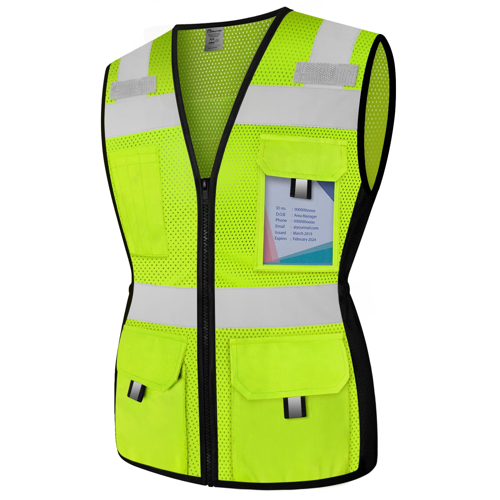 Women Construction Work Vest 11 Pockets Snug-Fit High Visibility Vest with Zipper